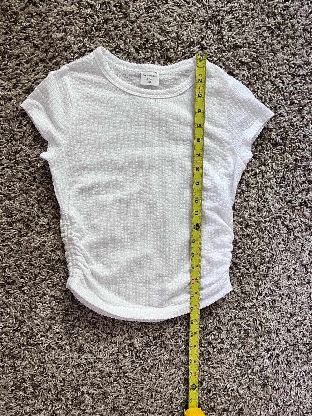 Abercrombie Kids Girls White Textured Ruched Side Short Sleeve Top Size 11/12 - Picture 5 of 5
